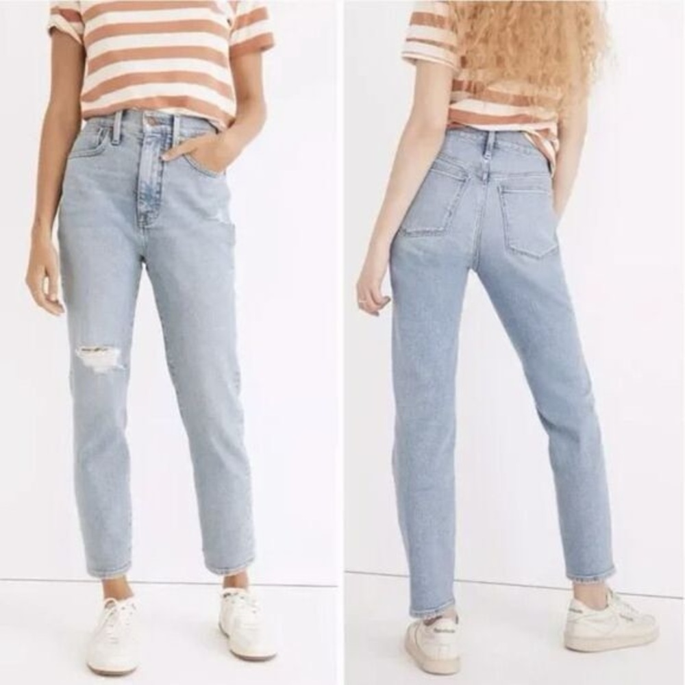 Madewell Women’s size 28 The Momjean in Austrey Distressed Wash High Waist Jeans